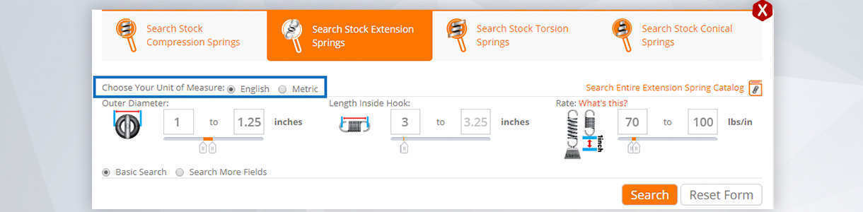 step 1 to buy extension springs online: enter your spring's dimensions