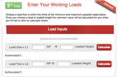 working loads input box from helical compression spring design calculator