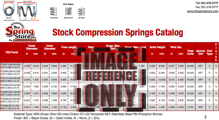stock compression spring catalog page example